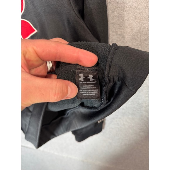 Under Armour Hoodie Pullover Fleece Lined Activewear Black Red YLG/JG - Picture 6 of 12